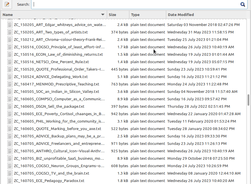 an animated gif showing my collection of notes as files in a folder
