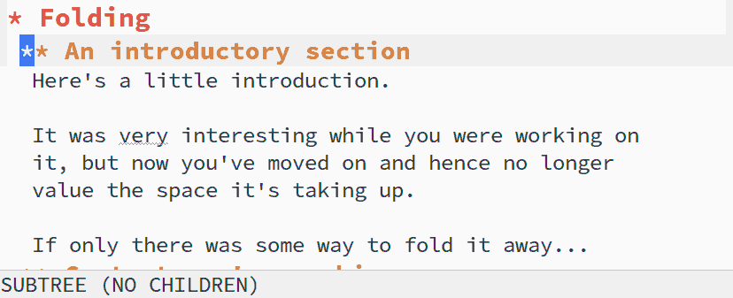Org Mode screenshot showing how folding the outline works