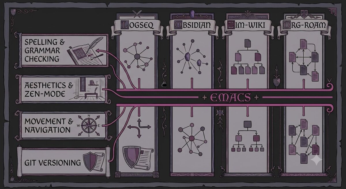 A cross section of my anthill-like writing environment